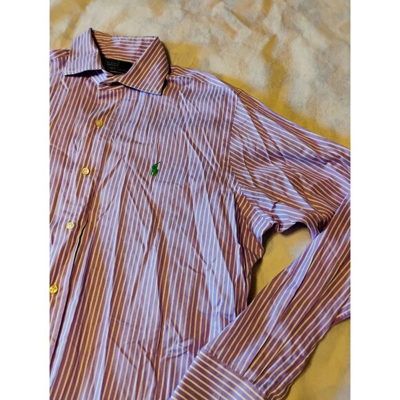 Polo Ralph Lauren Button Down Shirt M Purple Striped Stanton Fit Long Sleeve - Picture 1 of 4